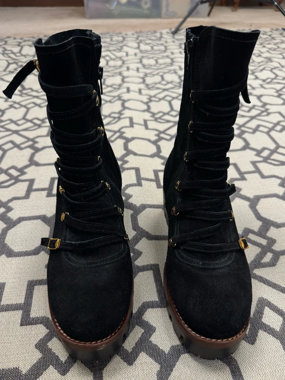 Jeffrey Campbell Stanley Black Suede Platform Lug Sole Moto Combat Hiking Boots
